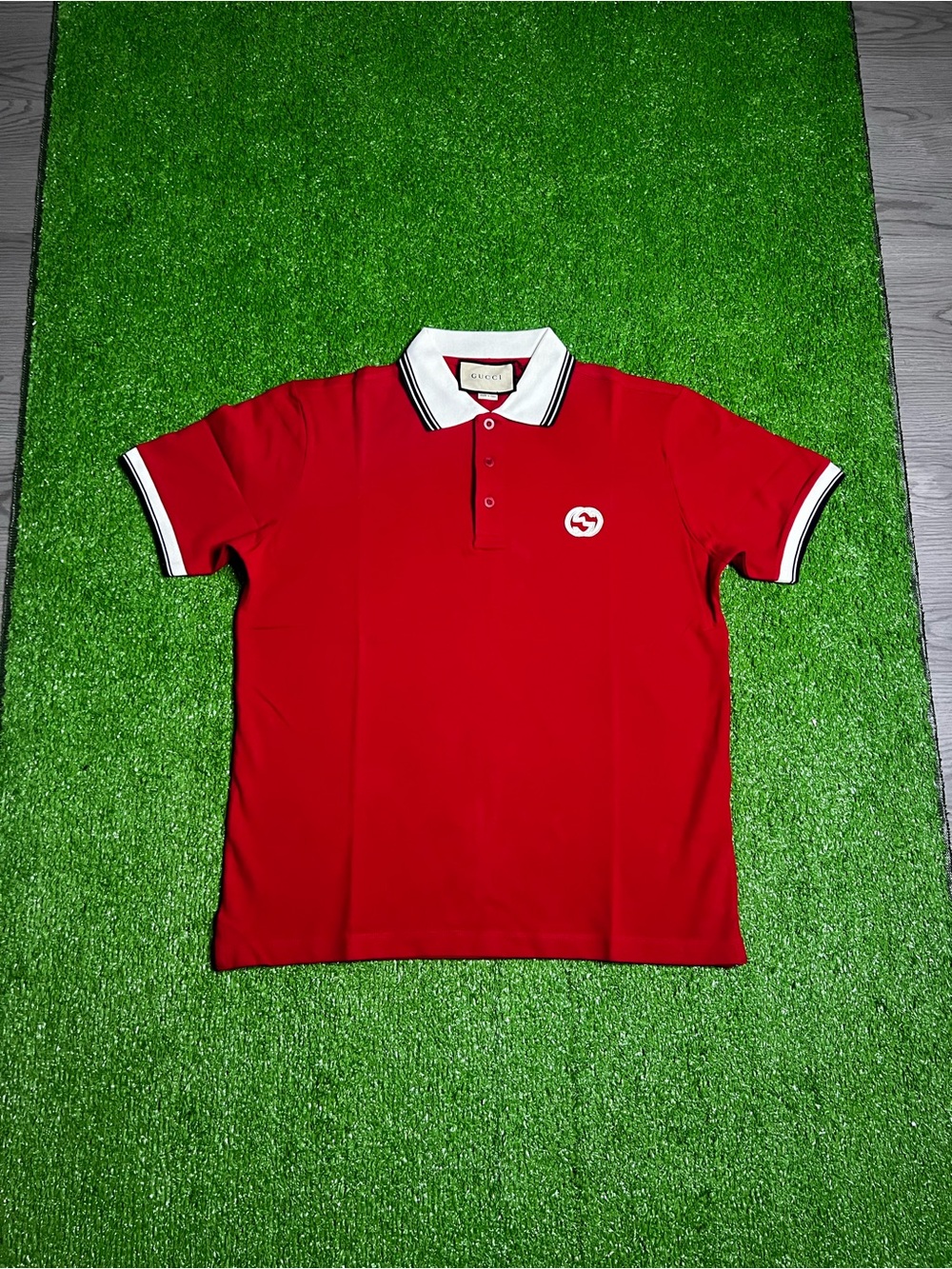 Gucci Red Polo with White Contrast Collar